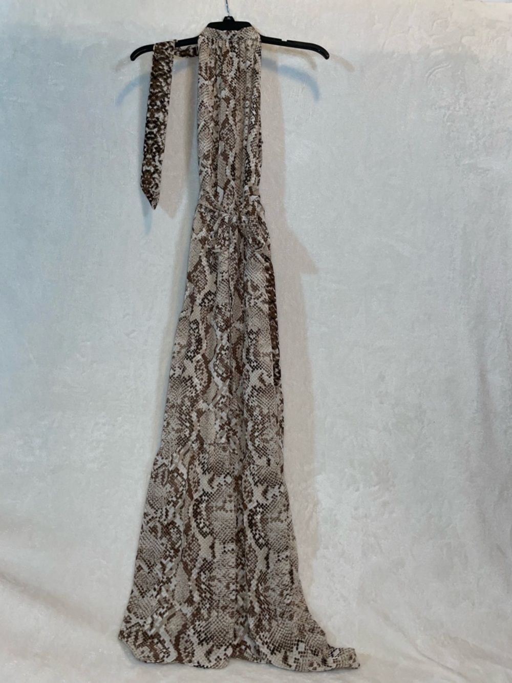 Neutral Snake-Print Maxi Dress with Waist Tie